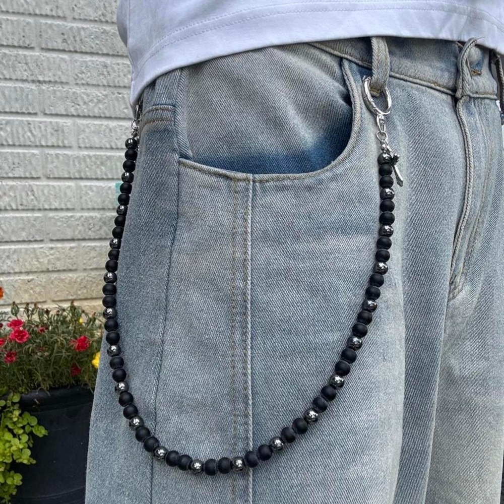 Black Beaded Wallet Chain
